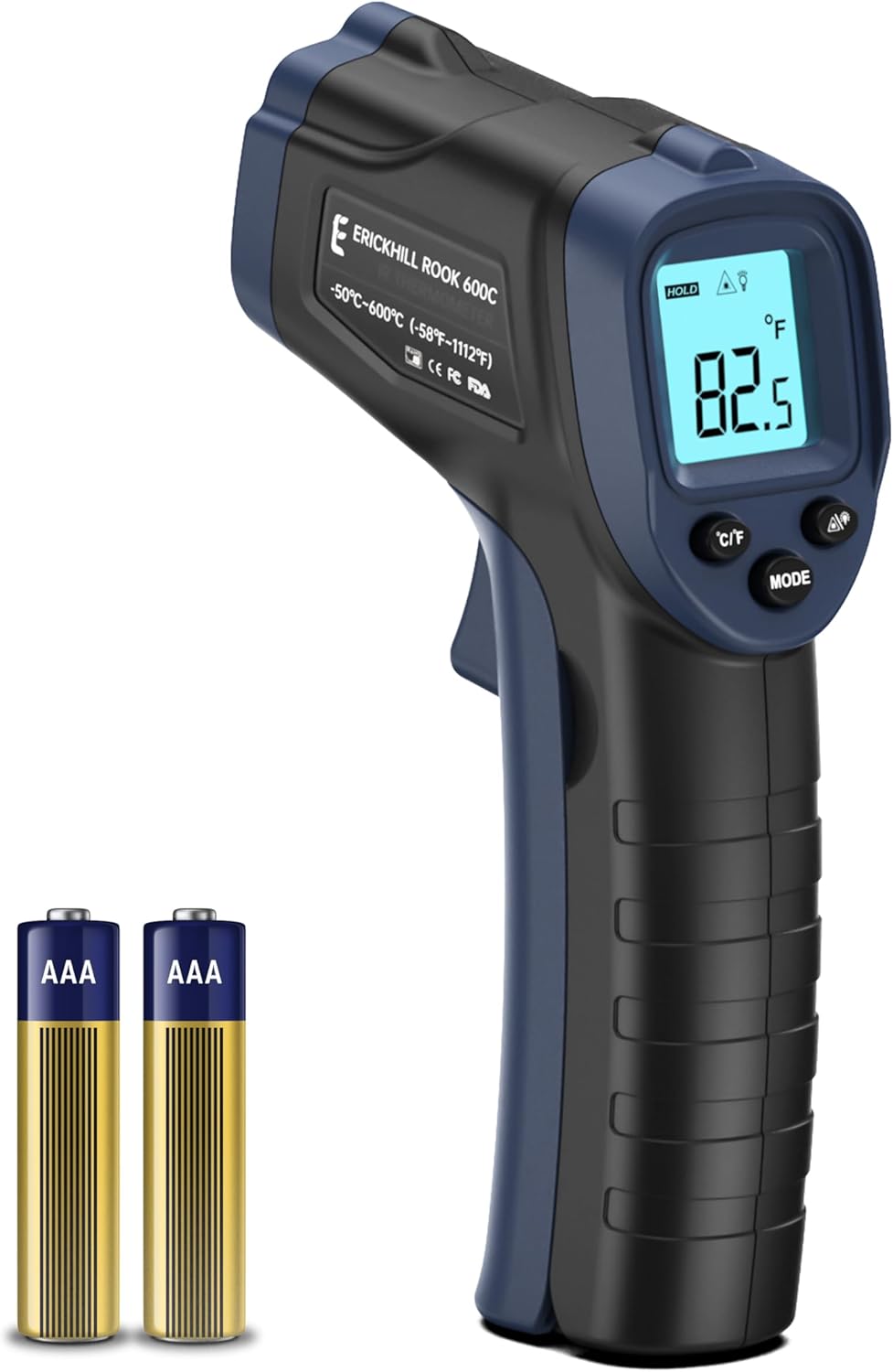 ERICKHILL Termómetro infrarrojo -50 ℃ ~ 600 ℃ Tamaño compacto Termómetro láser sin contacto Pistola LCD Pantalla retroiluminada Emisividad ajustable - para reparación de vehículos/cocina/comida