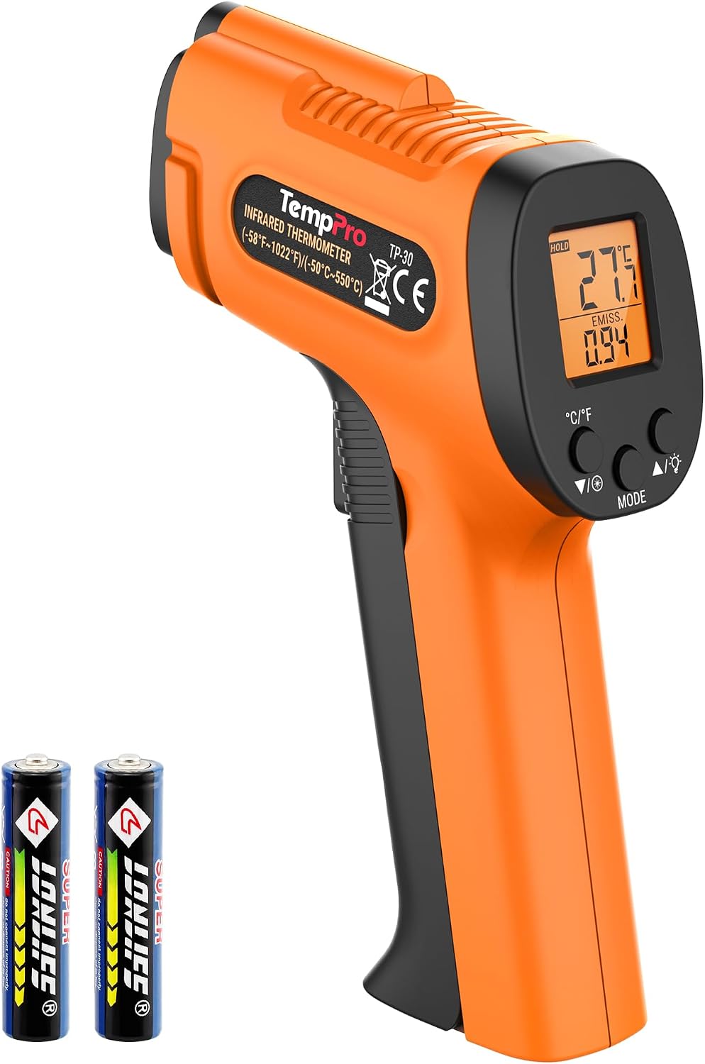 ThermoPro TP30 Termómetro Infrarrojo Industrial, Termómetro Láser Digital con Emisividad Ajustable, Termómetro Láser Profesional de Alta Precisión (No para Uso Corporal)