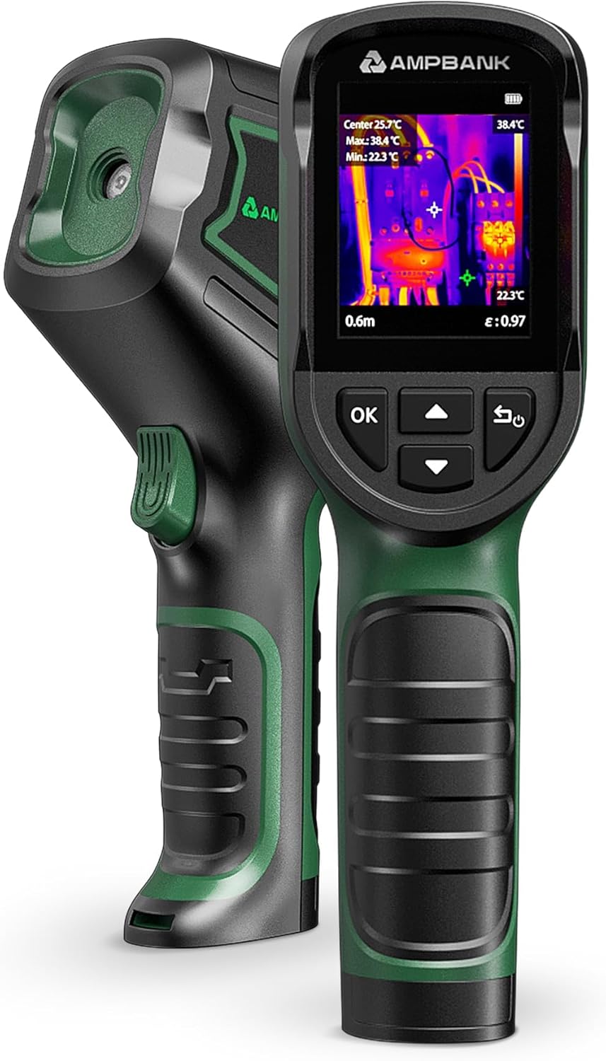 AMPBANK Camara Termica 240x240 TISR Resolución, Camara Termografica con 24 Horas Duración de Batería, 25 Hz, -20℃ a 450℃ Rango de Temperatura con Alarma de Temperatura, IP65