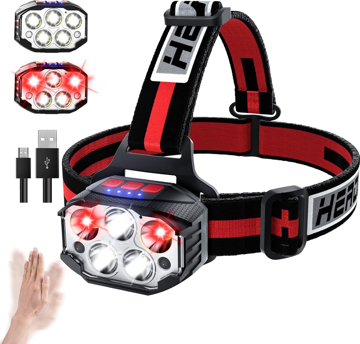 COPIC Linterna Frontal 1100 Lúmenes LED Recargable con Sensor, 14 Modos con Luz Roja, USB, 90° Ajustable, IPX4 para Running, Camping, Senderismo y Trabajo Nocturno