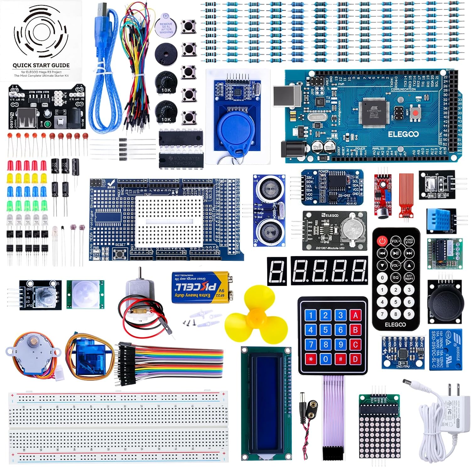 ELEGOO Conjunto Más Completo y Avanzado de Iniciación Mega 2560 | Compatible con Arduino IDE Stem Kit con Guías Tutorial en Español y Conjunto con Placa Controladora Mega 2560 R3, Servomotor