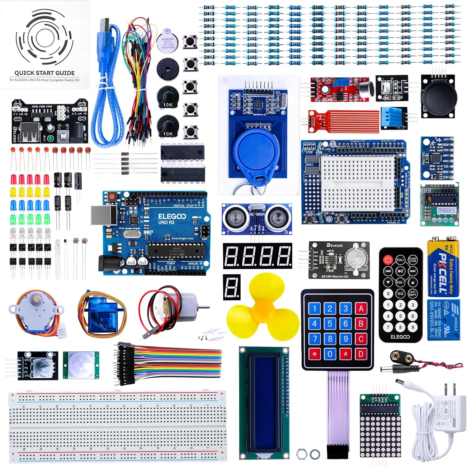 ELEGOO Conjunto Avanzado de Iniciación, Stem Kit Compatible con Arduino IDE | con Tutorial en Español y UNO R3 Placa, Relé, Modulo de Fuente de Alimentación, Motor Paso a Paso, Breadboard, etc