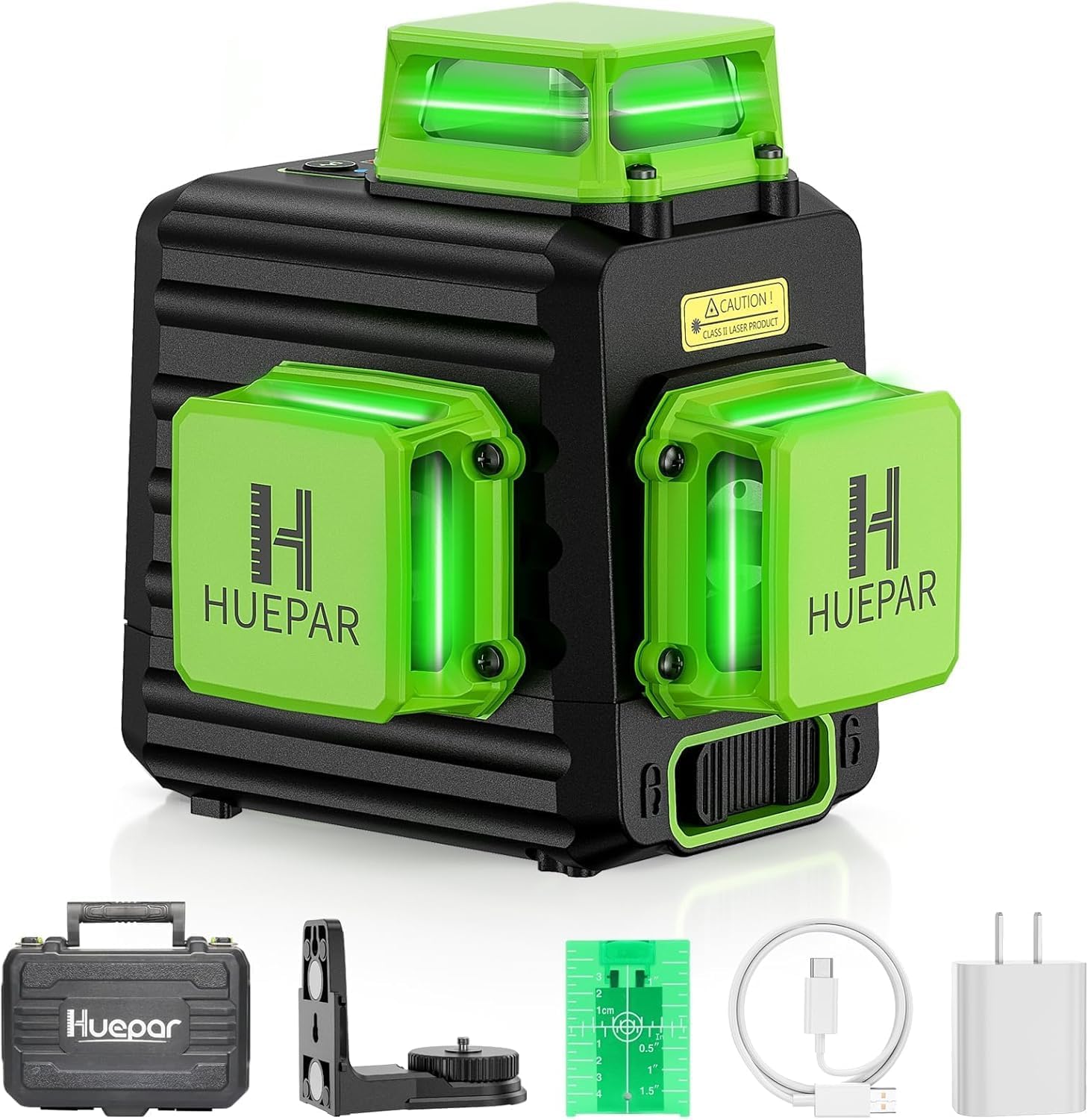 Huepar B03CG 3X360° Nivel Láser Verde 12 Líneas,Batería Recargable USB | Modo de Pulso,Autonivelante Líneas Cruzado,360 Líneas Vertical/Horizontal Conmutables,Base Magnético,Bolsa Portátil