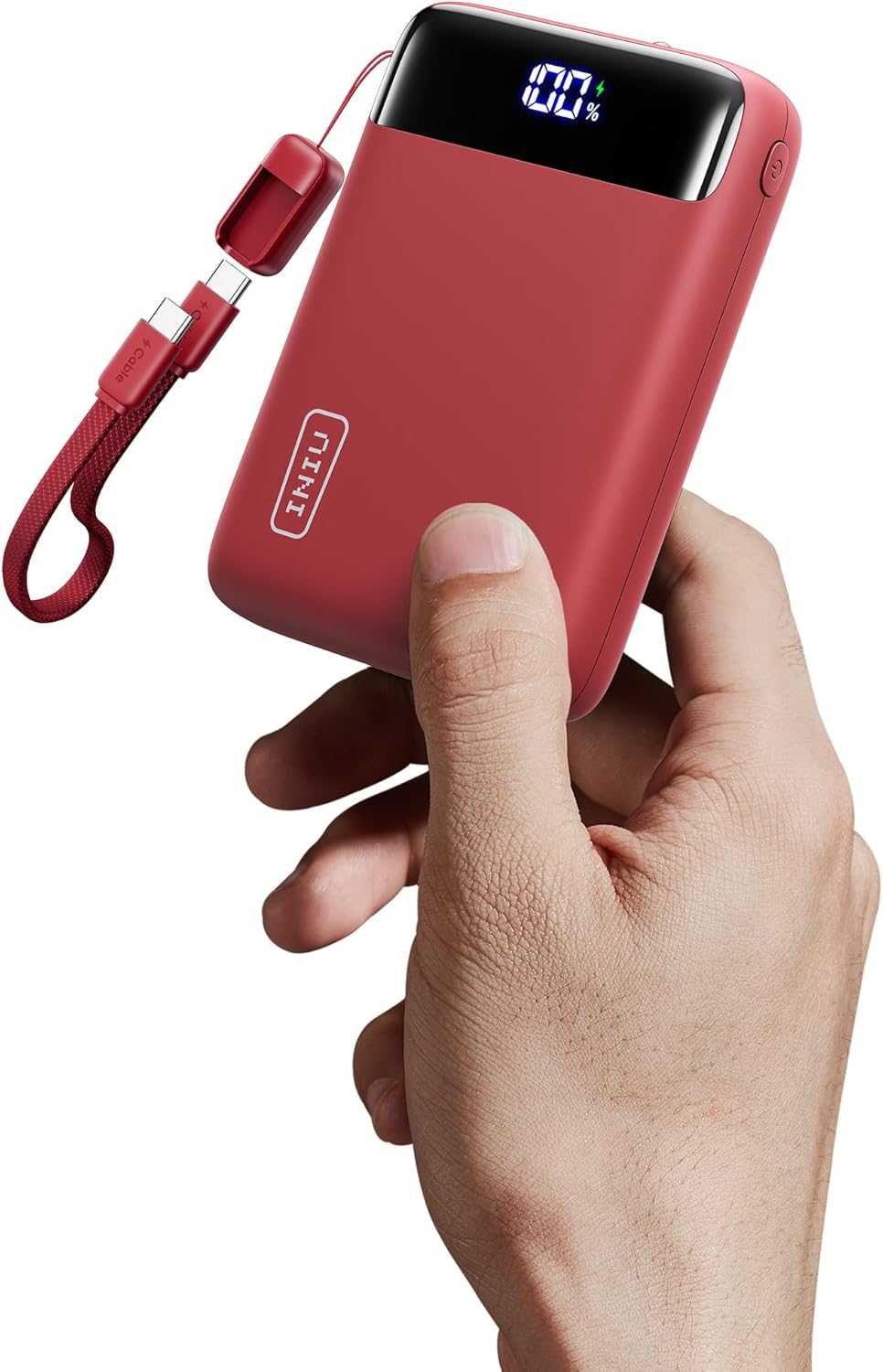 INIU Power Bank, Mini 22,5W PD 20000mAh Bateria Externa Carga Rapida, USB C Input & Output Bateria Portatil para iPhone Samsung iPad Airpods, Mochila Viaje Essentials Apto para Hombres y Mujeres, Rojo | Cable USB C Desmontable, Apto para Avión, Esenciales
