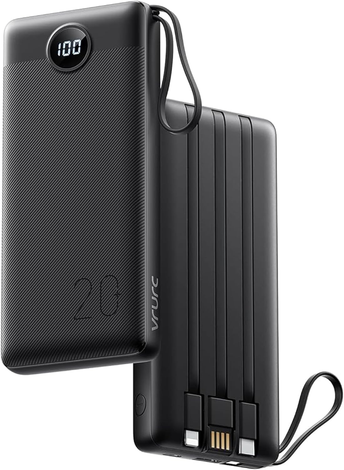 VRURC Power Bank, 22,5W Powerbank 20000mah con 4 Cables Integrado-1 Pack | Bateria Externa Carga Rapida, Cargador Portatil Fast Chagring, USB C In/Out, Compatible con iPhone 17 Pro Max/iPad/Xiaomi
